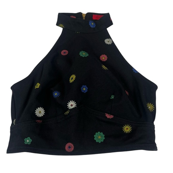 MOTHER Never Falter Halter Top Fresh as a Daisy Black Denim - Picture 2 of 12